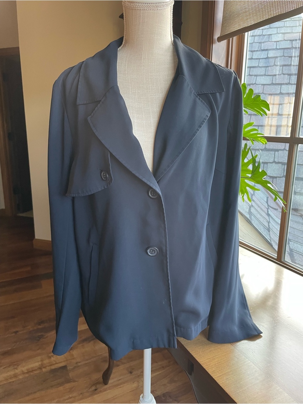 J. Jill Navy Button-Front Light Weight Trench Blazer Jacket size L